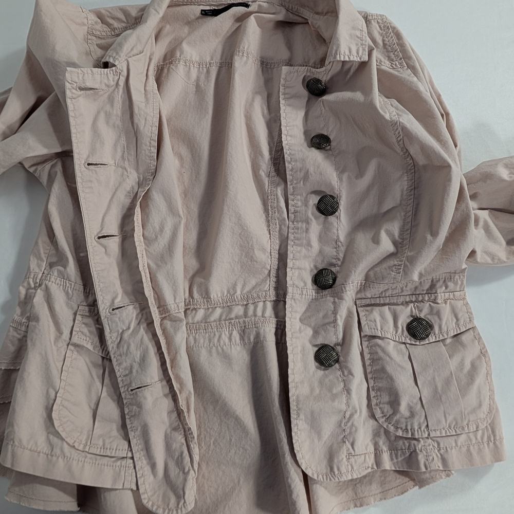 Maurices Light Pink Utility Jacket 100% Cotton Button Up Raw Ruffles Size XL - Picture 12 of 12